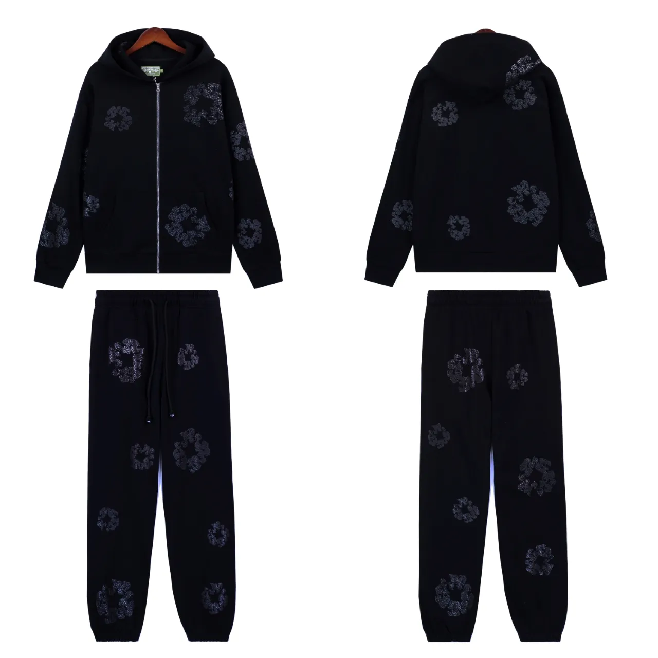 Jacket 105 Trousers 88 Real stock DENIM TEARS main line Kapok sweatshirt cashmere Swarovski cotton ring trousers Color: black silver black black pink gray Size: S M L Pink Gray Size: S M L XL